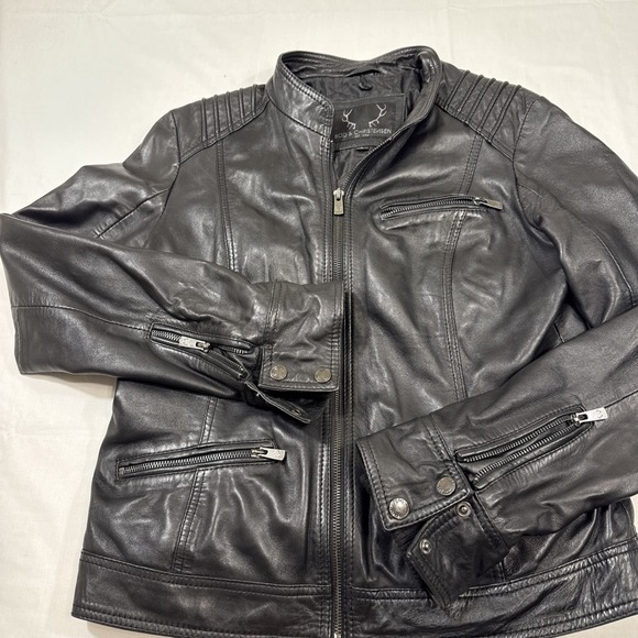 Bod & Christensen Jackets & Blazers - JACKET LEATHER MOTO Women LRG BLACK COAT QUILTED LINED SNAPS